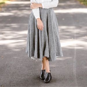 Son De Flor NWOT Twill Linen Classic Skirt in Grey Moon L